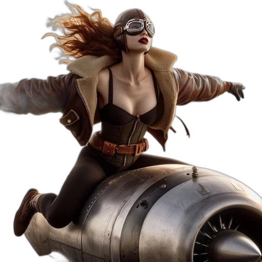 concept art, comic book art, fantasy art, photorealistic, woman, donning, aviator, outfit transparent PNG cut-out