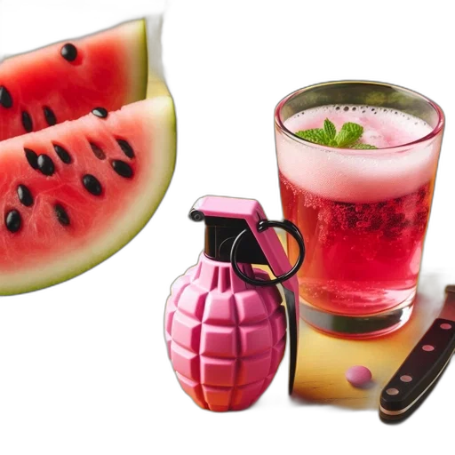 food, weapon, vaporwave, photorealistic, 3d render, scene, pink, drink transparent PNG cut-out