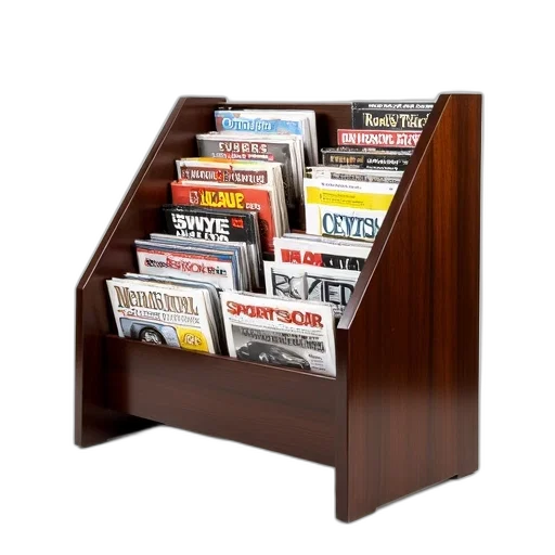 furniture, wooden, magazine, rack, filled, various, magazines, arranged transparent PNG cut-out