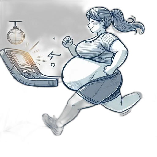 dress, concept art, woman, runs, treadmill, her, hair, flowing transparent PNG cut-out