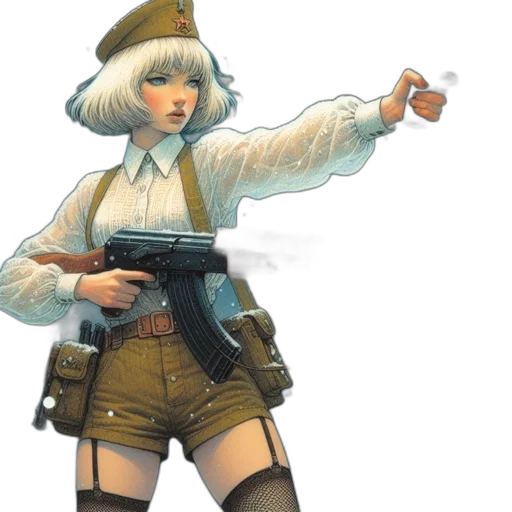 weapon, jacket, staff, concept art, comic book art, fantasy art, pixel art, woman transparent PNG cut-out