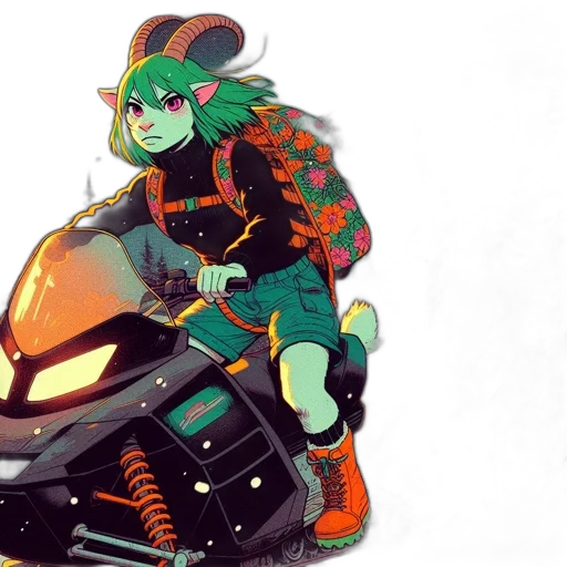 jacket, concept art, cyberpunk, comic book art, fantasy art, green, creature, hair transparent PNG cut-out