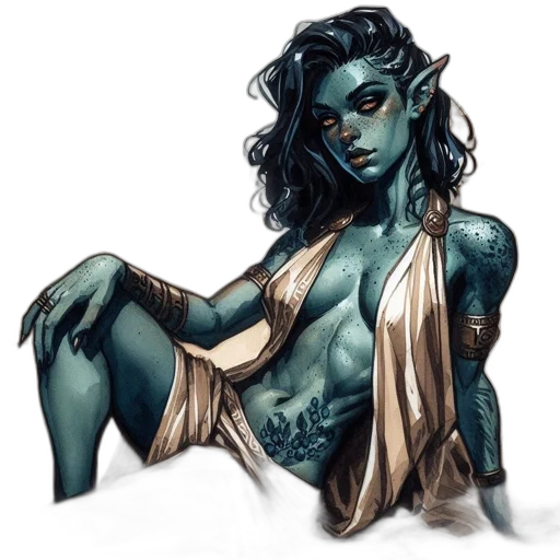fantasy art, concept art, comic book art, watercolor, blue, green, dark, blue-skinned transparent PNG cut-out