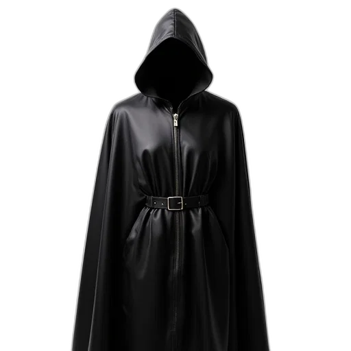 jacket, dress, dark, black, shiny, smooth, cloak, hood transparent PNG cut-out