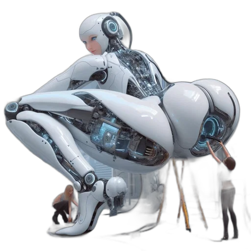 robot, concept art, 3d render, cyberpunk, fantasy art, urban, setting, large transparent PNG cut-out