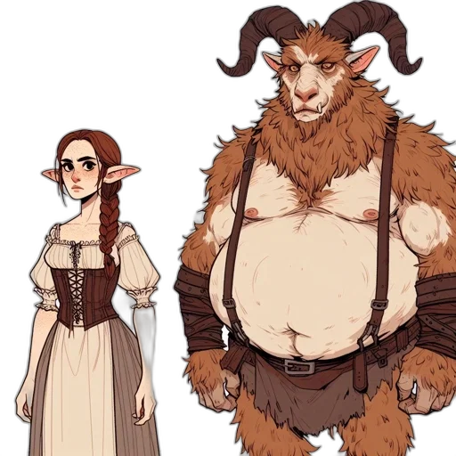 concept art, fantasy art, pixel art, earth tones, two, mythical, creatures, elf-like transparent PNG cut-out