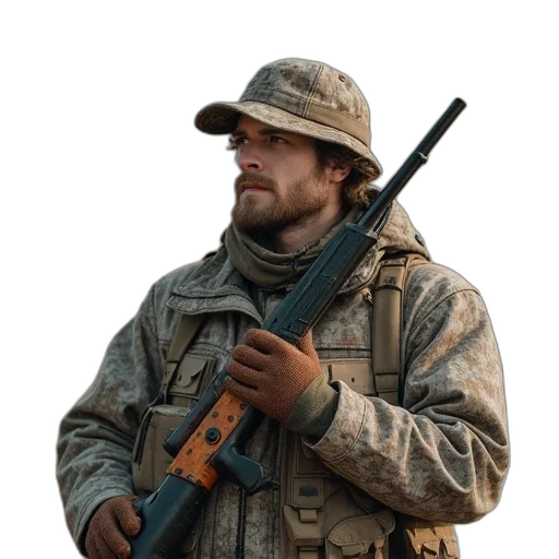 staff, weapon, jacket, hat transparent PNG cut-out