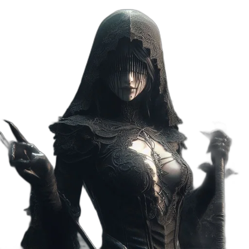 mask, staff, face, dress, concept art, fantasy art, comic book art, 3d render transparent PNG cut-out