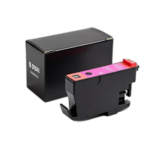 robot, black, inkjet, printer, cartridge, pink, label, placed transparent PNG cut-out