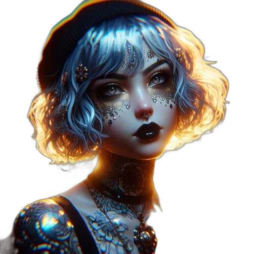 face, crown, robot, dress, fantasy art, cyberpunk, concept art, photorealistic transparent PNG cut-out