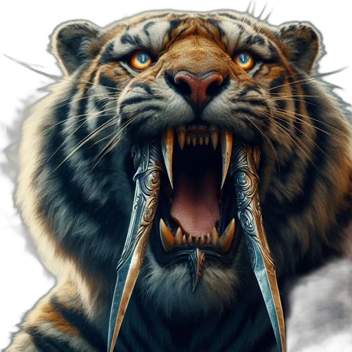 animal, photorealistic, fantasy art, concept art, 3d render, fierce-looking, tiger, glowing transparent PNG cut-out