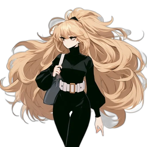 hair, staff, jacket, anime, pixel art, cartoon, concept art, monochrome transparent PNG cut-out