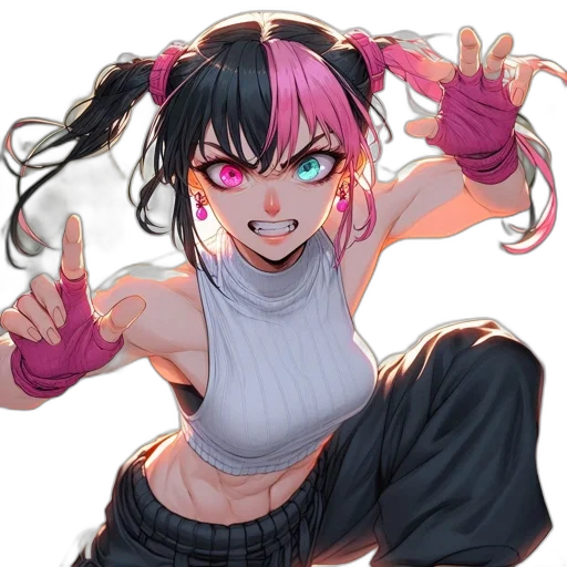 weapon, staff, jacket, face, anime, concept art, comic book art, cyberpunk transparent PNG cut-out