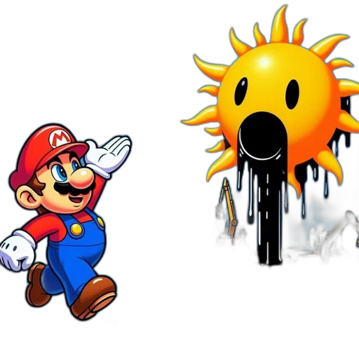 concept art, 3d render, pixel art, monochrome, cheerful, mario-like, character, melting transparent PNG cut-out