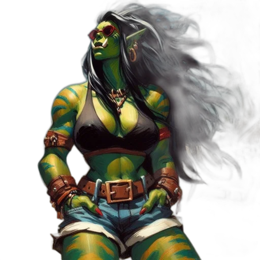 fantasy art, concept art, comic book art, photorealistic, green, orc-like, woman, tattoos transparent PNG cut-out
