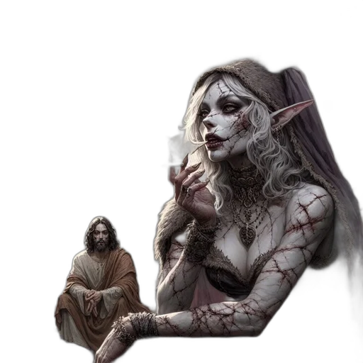 creature, concept art, fantasy art, comic book art, pixel art, fog, dark, woman transparent PNG cut-out