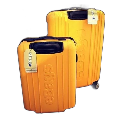 two, yellow, ebags, suitcases, sit, ground transparent PNG cut-out