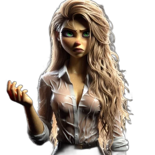 staff, hair, dress, fantasy art, comic book art, concept art, 3d render, illustrated transparent PNG cut-out