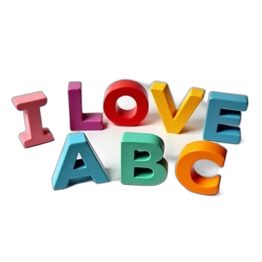 3d render, close-up, colorful, alphabet, blocks, arranged, spell, love transparent PNG cut-out