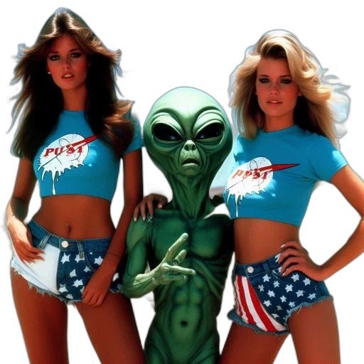 concept art, comic book art, outer space, two, women, matching, shirts, stand transparent PNG cut-out
