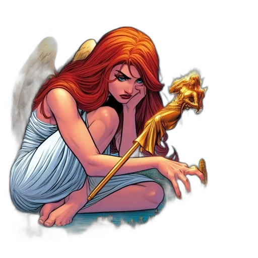 jewelry, staff, concept art, comic book art, fantasy art, cartoon, fire, woman transparent PNG cut-out