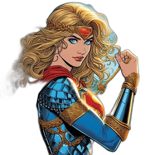 comic book art, concept art, fantasy art, cartoon, supergirl, blonde, heroine, golden transparent PNG cut-out