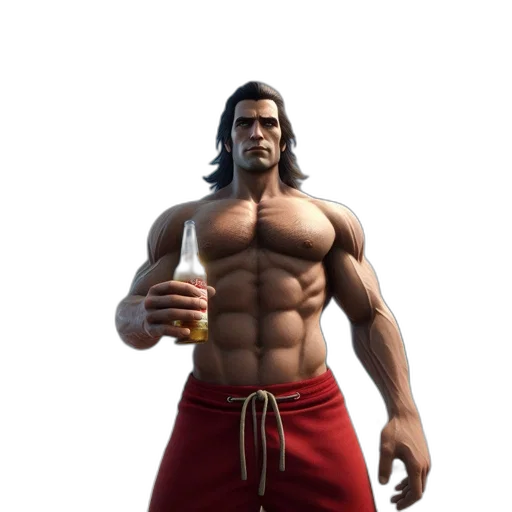bottle, 3d render, concept art, fantasy art, photorealistic, muscular, man, long transparent PNG cut-out