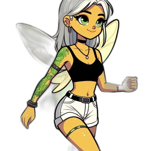 cartoon, concept art, fantasy art, pixel art, animated, fairy-like, character, silver transparent PNG cut-out