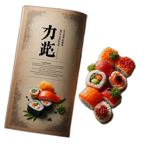 food, photorealistic, 3d render, brochure, design, sushi, menu, japanese transparent PNG cut-out
