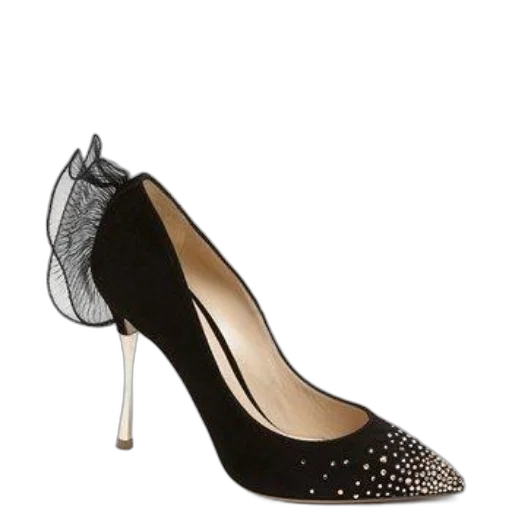 shoes, black, high-heeled, shoe, rhinestone-embellished, toe, sheer, bow transparent PNG cut-out