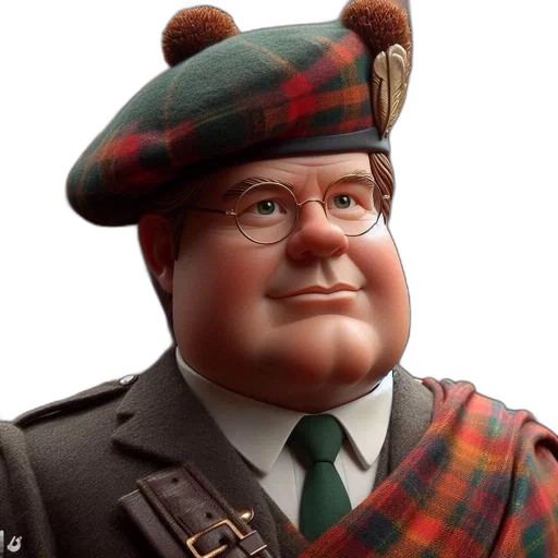 animated, figure, scottish, attire, stands, before, historic, building transparent PNG cut-out