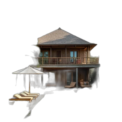 building, furniture, umbrella, 3d render, concept art, photorealistic, pixel art, beach transparent PNG cut-out