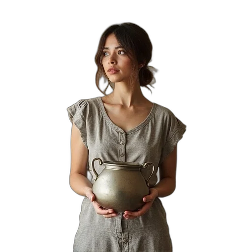 dress, jewelry, staff, photorealistic transparent PNG cut-out