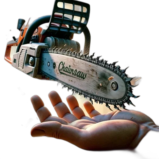 robot, weapon, furniture, 3d render, concept art, photorealistic, airborne, chainsaw transparent PNG cut-out