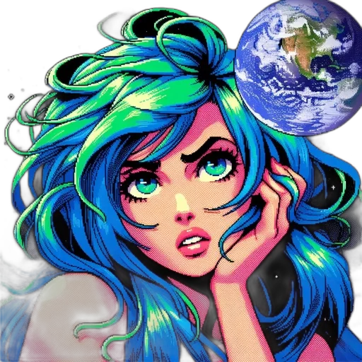 hair, face, anime, comic book art, fantasy art, cartoon, outer space, underwater transparent PNG cut-out