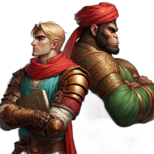 sword, fantasy art, concept art, comic book art, pixel art, red, two, men transparent PNG cut-out
