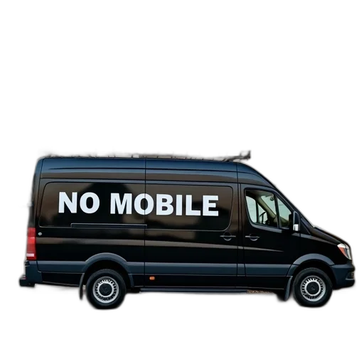 car, staff, black, van, words, mobile, side, parked transparent PNG cut-out