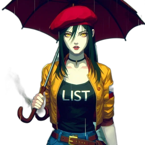 umbrella, jacket, staff, hat, concept art, pixel art, fantasy art, cyberpunk transparent PNG cut-out