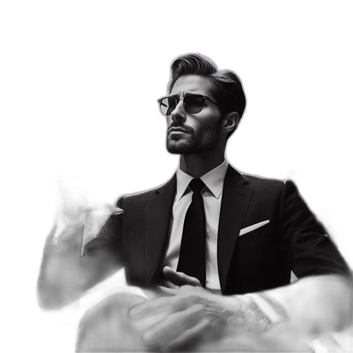 jacket, face, staff, photorealistic, concept art, cartoon, comic book art, monochrome transparent PNG cut-out