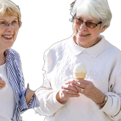 two, elderly, women, enjoy, ice, cream, cones, sprinkles transparent PNG cut-out