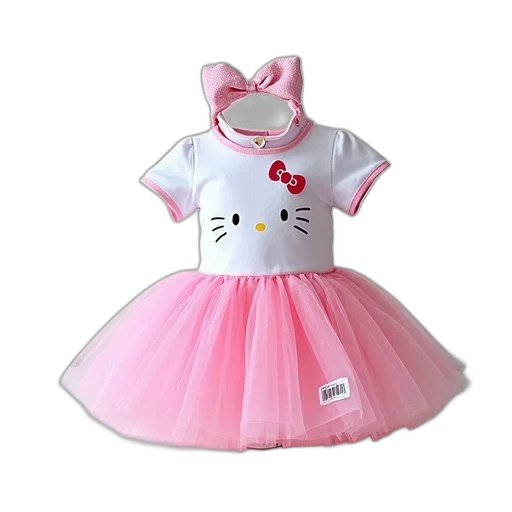 dress, hello, kitty, costume, displayed, table, white, background transparent PNG cut-out