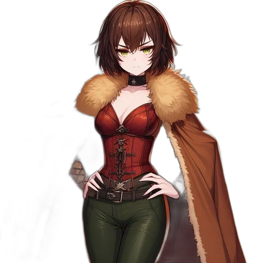 jacket, dress, weapon, staff, fantasy art, concept art, anime, pixel art transparent PNG cut-out