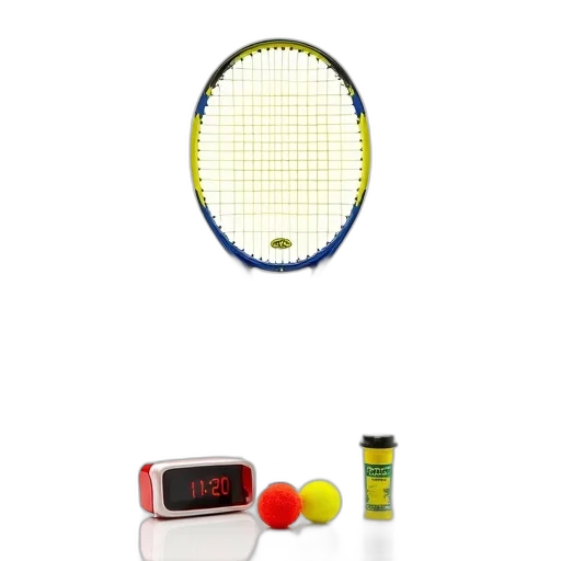 weapon, tennis, racket, blue, yellow, design, displayed, against transparent PNG cut-out