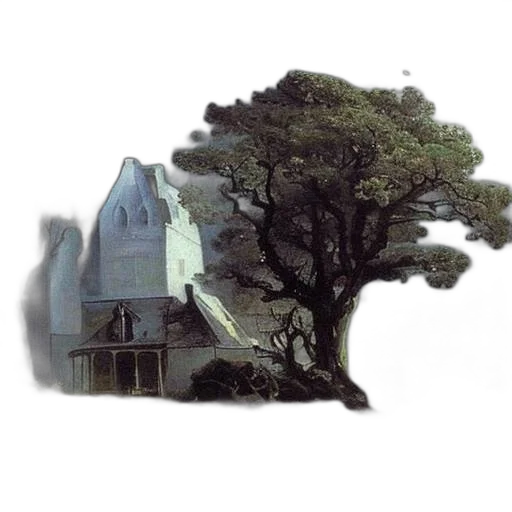 tree, building, hair, creature, photorealistic, concept art, 3d render, fog transparent PNG cut-out