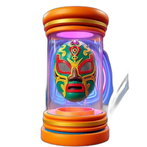 mask, face, robot, jewelry, 3d render, concept art, vaporwave, pixel art transparent PNG cut-out