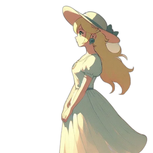 dress, hat, crown, staff, concept art, pixel art, anime, watercolor transparent PNG cut-out