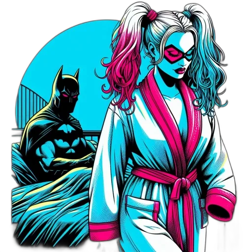 comic book art, concept art, cartoon, cyberpunk, neon, batman, harley, quinn transparent PNG cut-out