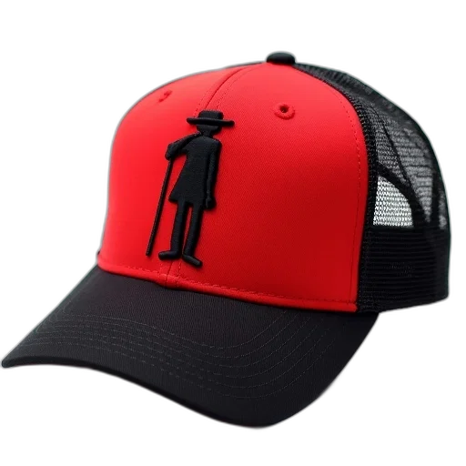 hat, 3d render, red, baseball, cap, black, brim, logo transparent PNG cut-out