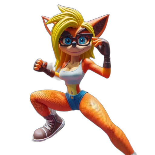 concept art, 3d render, pixel art, cartoon, figurine, foxy, crash, bandicoot transparent PNG cut-out