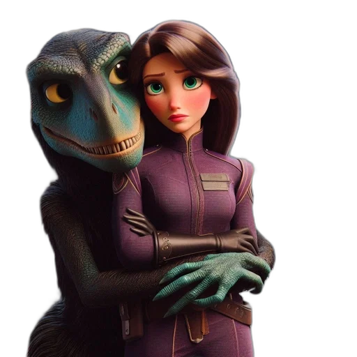 concept art, 3d render, outer space, two, animated, characters, large, dinosaur-like transparent PNG cut-out